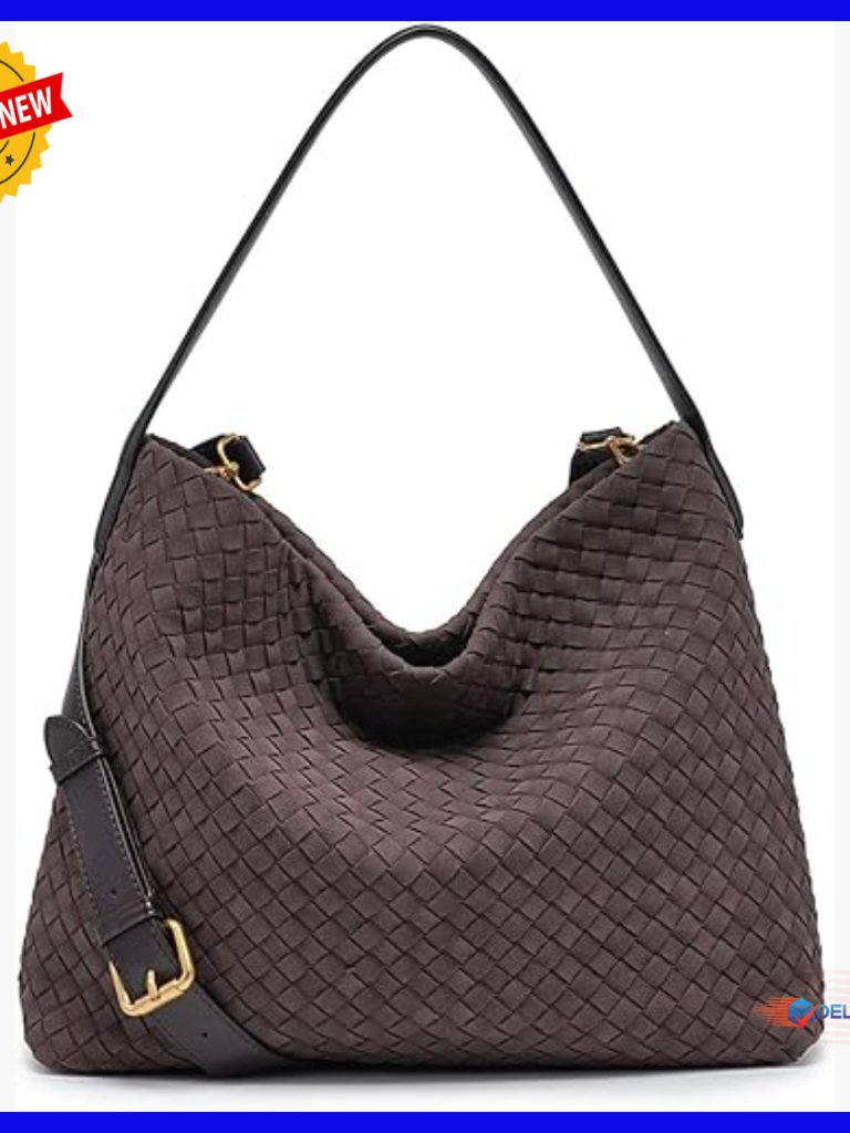 Large Suede Woven Hobo Tote Shoulder Bag Adjustable Strap Spacious